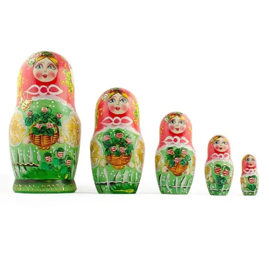 Set of 5 Flowers Basket Nesting Dolls 6.5 Inches {1}