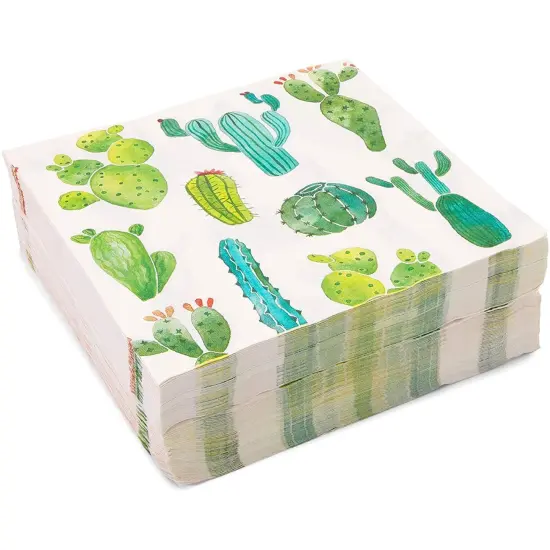 Succulent Cactus Paper Napkins for Fiesta Birthday Party (6.5 In, 100 Pack) White {4}
