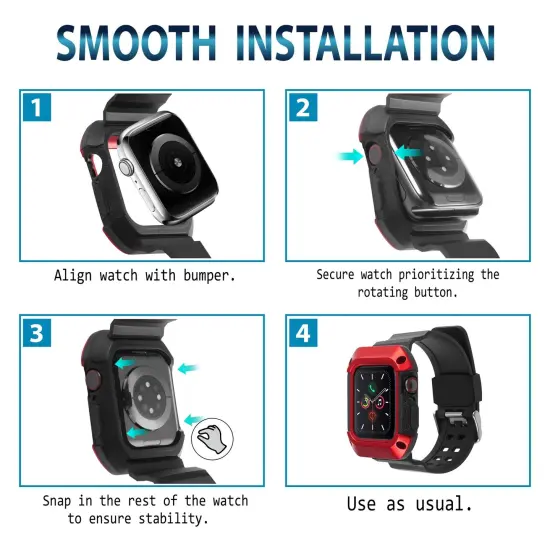 Insten Watch Band with Rugged Bumper Case Compatible with Apple Watch 40mm Series 6 SE 5 4, Replacement Strap, Black/Red {7}