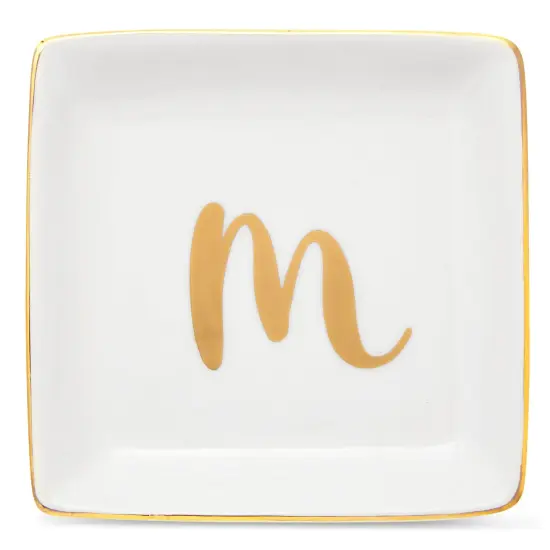 Monogrammed Letter M Ring Tray for Gifts, Personalized Jewelry Dish for Earrings, Necklaces, Bracelets (4x4 in) White {1}