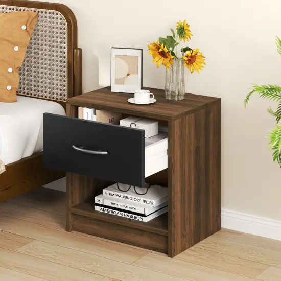 Nightstand with Drawer, Open Shelf, Modern Design and Sturdy Structure Brown {3}