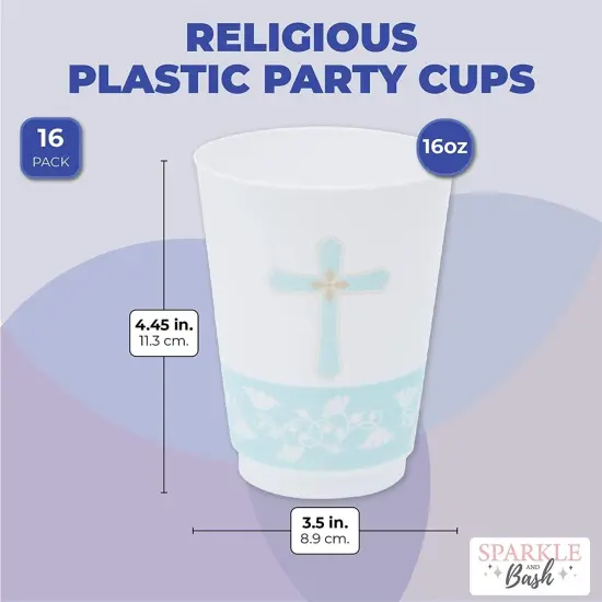 16 oz Baptism Tumbler Cups, First Communion Decorations, Party Supplies (16 Pack) White {2}
