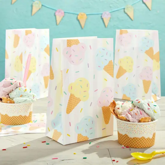 Ice Cream Party Favor Bags for Kids Birthday Decorations (36 Pack) White {2}