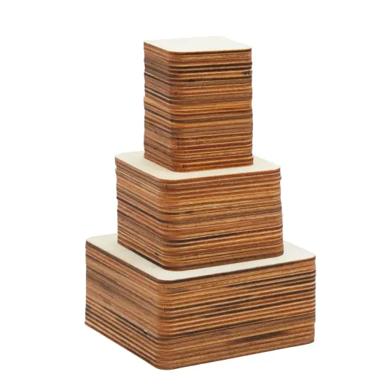 70 Pack Unfinished Wood Squares for Crafts, Wood Burning, Engraving (3 Sizes, 2", 3", 4") Brown {7}