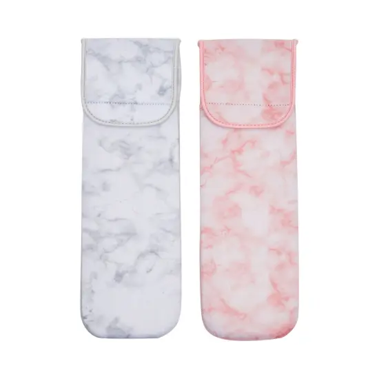 Heat Resistant Mat Neoprene Case for Hair Curling and Flat Iron, Marble Designs (15x5 In, 2 Pack) Multicolor {1}