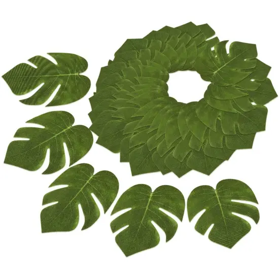 60 Pack Fake Palm Tree Leaves for Summer Luau Party Decorations, Artificial Safari Plant Leaf for Tropical Wedding Decor, 6.7 x 8 in Green {1}