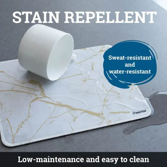 Insten Shiny Marble Gaming Mouse Pad with Stitched Edge, Water-Resistant, Non-Slip Rubber Base, White, 9.45 x 7.48 in {3}