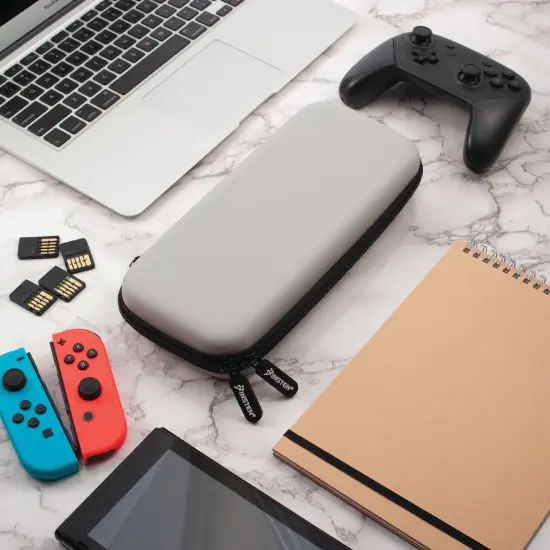 Insten Carrying Travel Case with 10 Game Card Slots For Nintendo Switch & OLED Model Console and Accessories, Portable Hard Cover Pouch for Girls Boys, Gray Grey {2}