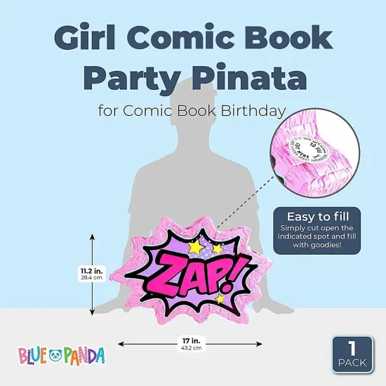 Pink Comic Book Zap Pinata for Girls, Superhero-Themed Supplies and Decorations (17x11.2 in) {4}