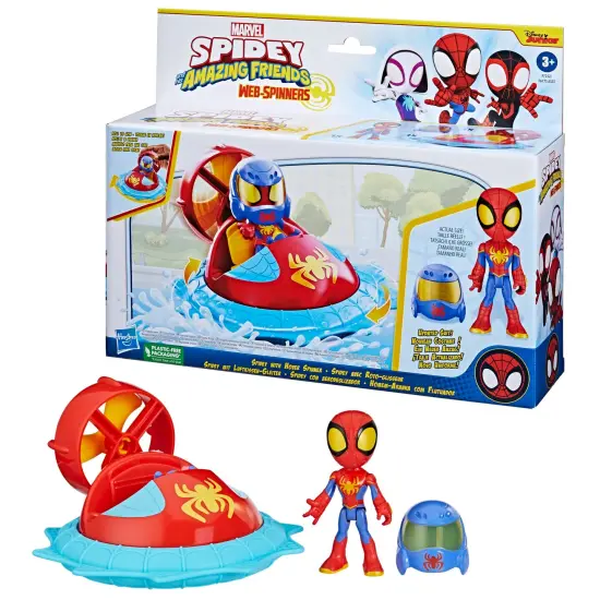 Marvel Spidey and His Amazing Friends Web-Spinners Spidey with Hover Spinner, Car Playset with Vehicle, 4-Inch Scale Action Figure and Accessory, Toy Cars for Kids 3 and Up {4}
