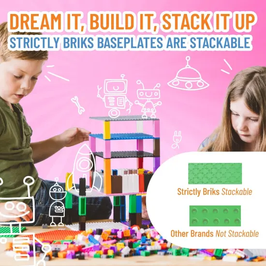 Strictly Briks Large Classic Stackable Baseplates, Building Bricks For Towers, Shelves, and More, 100% Compatible with All Major Brands, Green, 4 Base Plates & 30 Stackers, 10x10 Inches, Ages 3-14 {5}