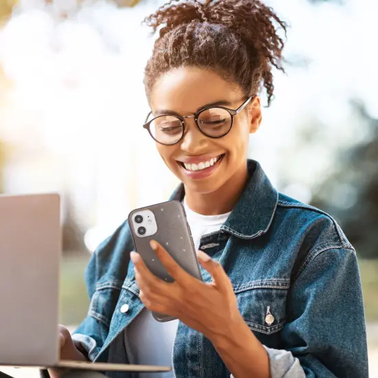 Insten Glitter Case Compatible with iPhone 12 Mini Case 5.4 Inch, Soft TPU Sparkle Protective Cases, Shock Absorption, Crystal Clear Black Bling Shinny Slim Cover for Women Girls {7}