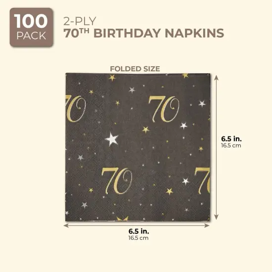 70th Birthday Party Decorations, Paper Napkins (6.5 x 6.5 In, Black, 100 Pack) {2}