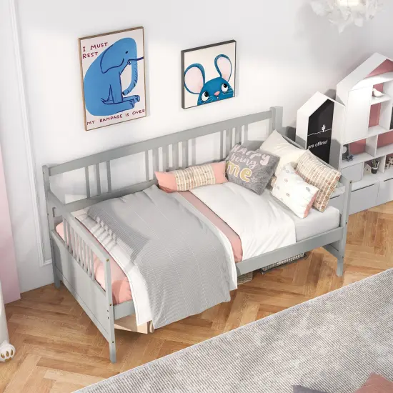 Twin Size Wooden Slats Daybed Bed with Rails Perfect for Living Room and Kids Room or Guest Room Gray {2}