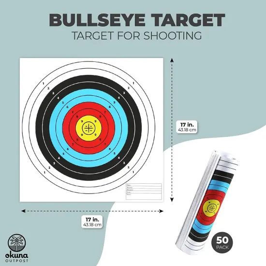 50-Pack Bullseye Large Paper Shooting Range Targets for Pistol Shooting - 17x17 in Bulk Pack for Hunting Accessories, Handguns, Gun Range, Firearms with Colorful Design (10 Rings) Multicolor {4}