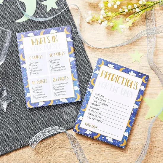 Set of 5 Baby Shower Games for 50 Guests, Over The Moon, Twinkle Twinkle Little Star Bingo (251 Total Pieces) {3}