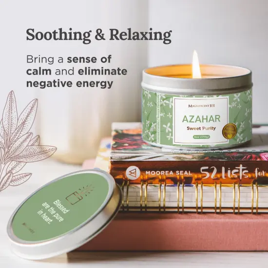 Magnificent 101 Long Lasting Flower Tin Candles with AZAHAR Orange Blossom Scented | 6 Oz - 35 Hour Burn | Made of Natural Soy Wax for Manifestation, Purification & House Energy Cleansing Multicolor {4}