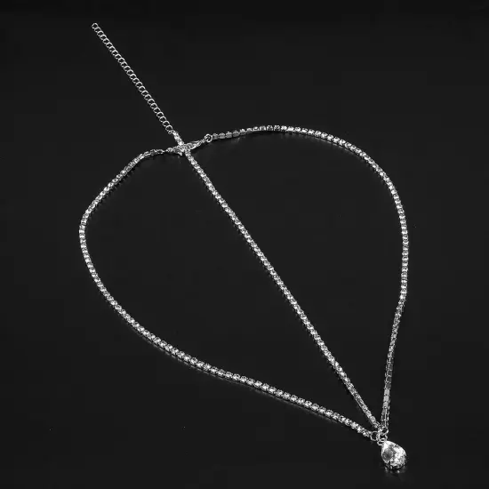 Silver Rhinestone Head Chain, Pendant Headpiece for Wedding, Bachelorette Party, Bridal Shower {4}
