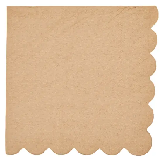 100 Pack Brown Paper Napkins with Scalloped Edges - 2-ply Disposable Cocktail Napkins for Wedding, Birthday Party (5x5 In) {1}