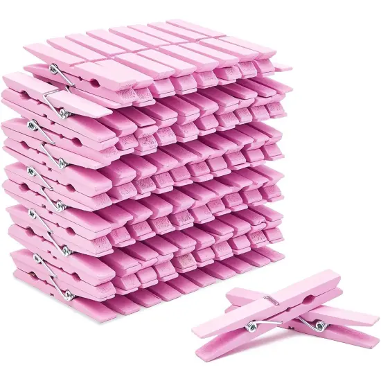 100 Pack Wooden Clothespins for Hanging Laundry, Crafts, Photos (Pink, 3.9 In) {1}