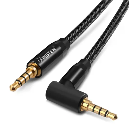 3.5mm Audio Cable, 90 Deg MM, TRRS 2CH Mic, Nylon Braid Jacket, 1.5 Feet Black {1}
