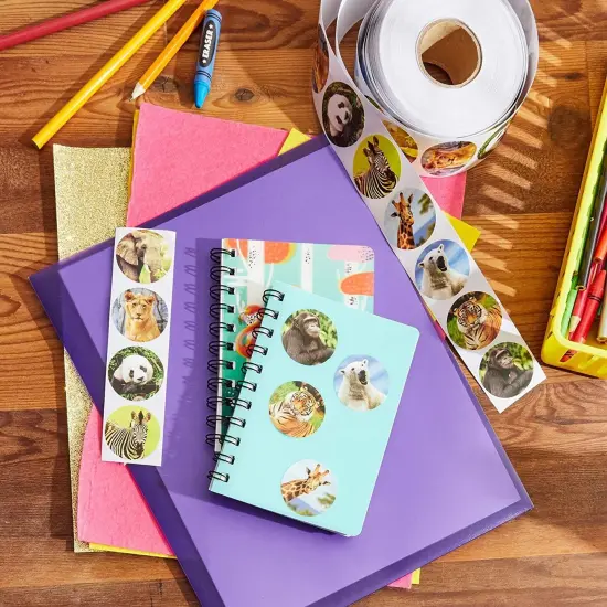 BLUE PANDA Animal Sticker Roll - 1000-Count Roll - Circle-Shaped Zoo Animal Stickers for Kids Ages 3-14 - Classroom Crafts & Rewards - Fade-Resistant Paper Multicolor {3}