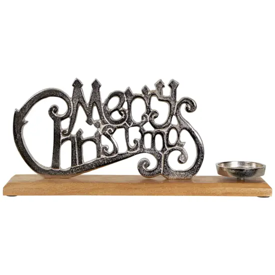 Northlight "Merry Christmas" Metal Sign Votive Candle Holder -15.5" Silver {3}