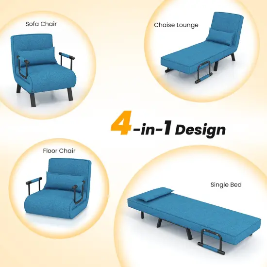 3-in-1 Versatile 6-Positon Adjustable Sleeper Bed with Padded Seat and Back Blue {4}