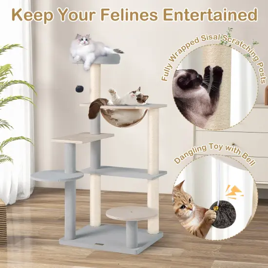 Natural Solid Plywood Cat Tree with Space Capsule and Sisal Scratching Posts {6}
