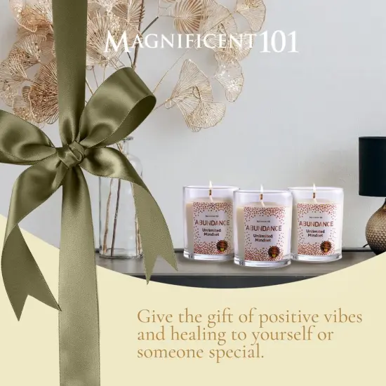 Magnificent 101 Set of 3 Long-Lasting Abundance Unlimted Mindset Smudge Candles | 3.5 Oz Each - 42 Hour Burn | Made of Soy Wax, Sage Herbs for House Energy Cleansing & Manifestation White {6}