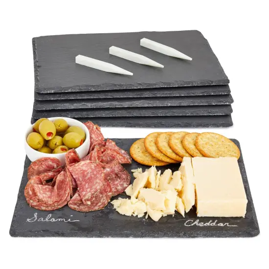Set of 6 Black Slate Charcuterie Boards with Chalk, Individual Stone Plates for Cheese, Meat, Appetizers (8 x 11.8 In) {5}