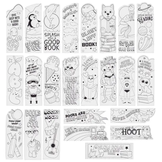 Juvale 24 Pack Color Your Own Bookmarks for Students and Kids Ages 3-14, DIY Classroom Art, 24 Book Worm Designs (2 x 6 In) {1}