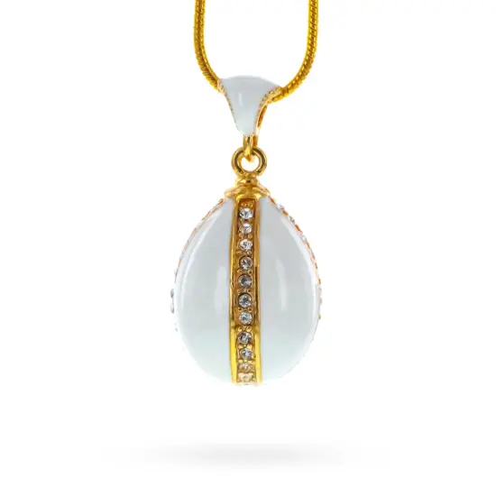 White Enamel Royal Egg Pendant Necklace {3}