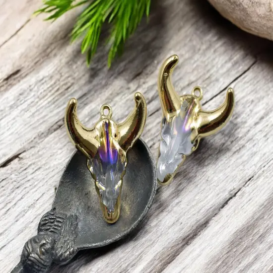 29x26x13mm Gold Plated Brass w/ Crystal AB Cattle Head Charm Pendant {4}