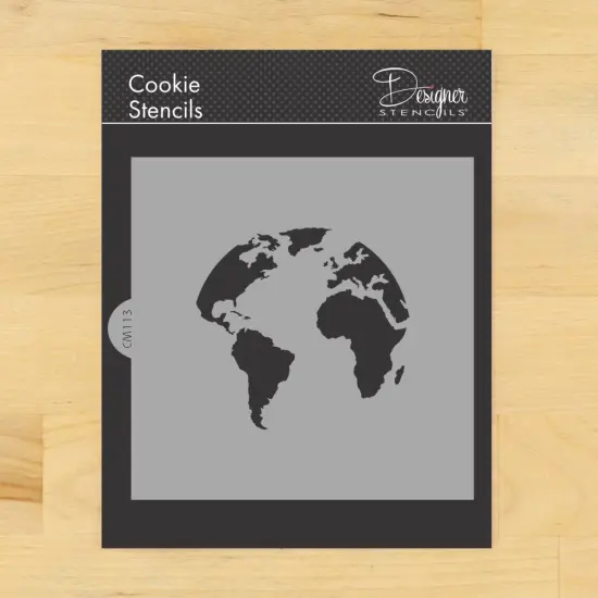 World Map (Globe) Cookie & Craft Stencil | CM113 By Designer Stencils | Cookie Decorating Tools | Baking Stencils for Royal Icing, Airbrush, Dusting Powder | Craft Stencils for Canvas, Paper, Wood | Reusable Food Grade Stencil {1}