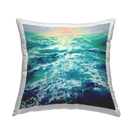 Sunset over Crashing Sea Outdoor Printed Pillow Design by Irena Orlov, 18 x 7 x 18 {1}