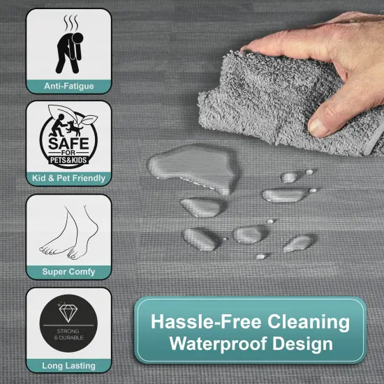 Sorbus 96 Sq. Ft. Wood Grain Floor Tiles, 24 Interlocking EVA Foam Mats, Thick Floor Mats w/ Borders for Home Gym, Playroom, and More Gray {4}