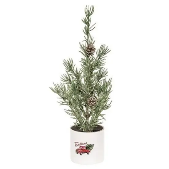 Mini Alpine Tree In "merry Christmas" Truck Pot {1}