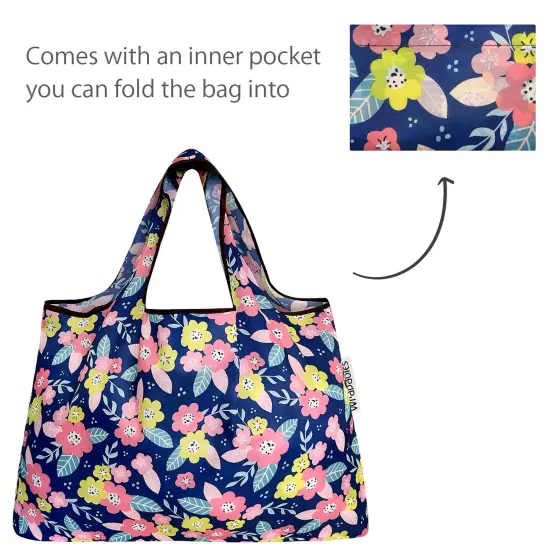 Wrapables Large Foldable Tote Nylon Reusable Grocery Bags, Pink & Yellow Corsage {5}