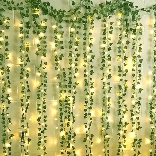 66LED IVY Leaf Curtain 1M(W) x 1.6M(L) 6 Strands Warm White Battery Operated warm white {3}