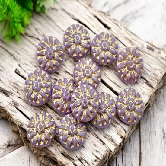 *12* 15mm Gold Washed Lilac Silk Dahlia Flower Coin Beads {2}
