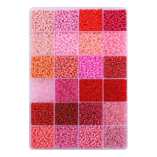 John Bead 12500pcs Assorted 24 Colors Glass Seed Beads 8/0 Jewelry Making Bead Box Red & Pink Palette {1}