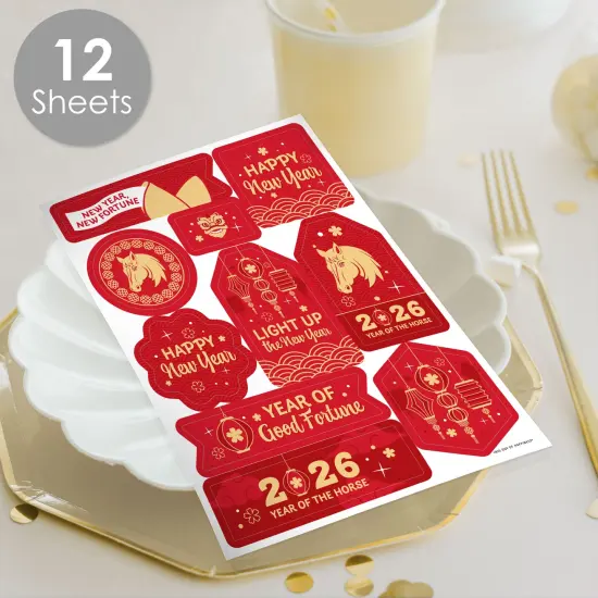 Big Dot of Happiness Lunar New Year - 2026 Year of the Horse Party Favor Sticker Set - 12 Sheets - 120 Stickers {3}