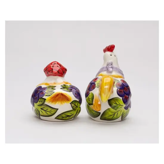 Ceramic Tuscany Rooster & Hen Salt and Pepper with Grape Theme, Farmhouse Kitchen Decor, Winery Decor, Gift for Wine Lover {3}