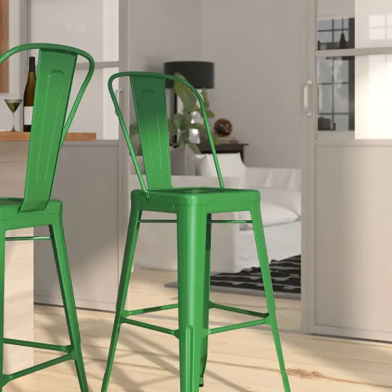 Merrick Lane Dothan Series Metal Stool with Removable Back for Indoor-Outdoor Use Green {3}
