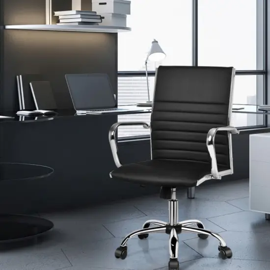 PU Leather Ergonomic Office Chair with Swivel, Rocking, Armrests and 330 lbs Capacity Black {2}