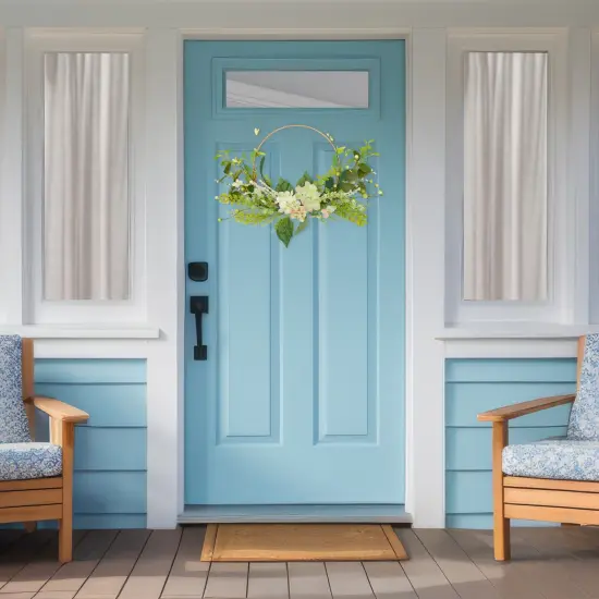 Northlight Hydrangea and Fern Golden Ring Half Wreath - 24" Green {4}