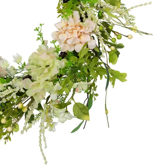 Northlight Hydrangea and Fern Spring Floral Berry Artificial Wreath - 28" - Pink Green {5}