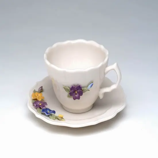 Ceramic Pansy Flower Mini Cup and Saucer Figurine, Home D&eacute;cor, Gift for Her, Gift for Mom, Kitchen D&eacute;cor {3}