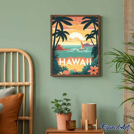 Figured'Art Paint by Numbers for Adults Travel Poster Hawaii 16"x20" - Craft Art Painting Rolled Canvas with DIY wooden frame {4}
